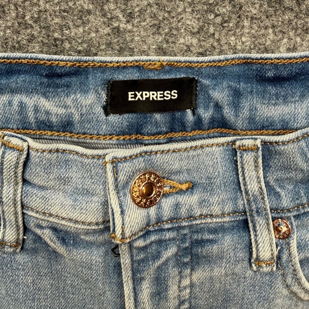 Express 70s Flare Mid Rise Light Wash Denim Jeans Womens 4R Conscious Edit - Picture 8 of 11